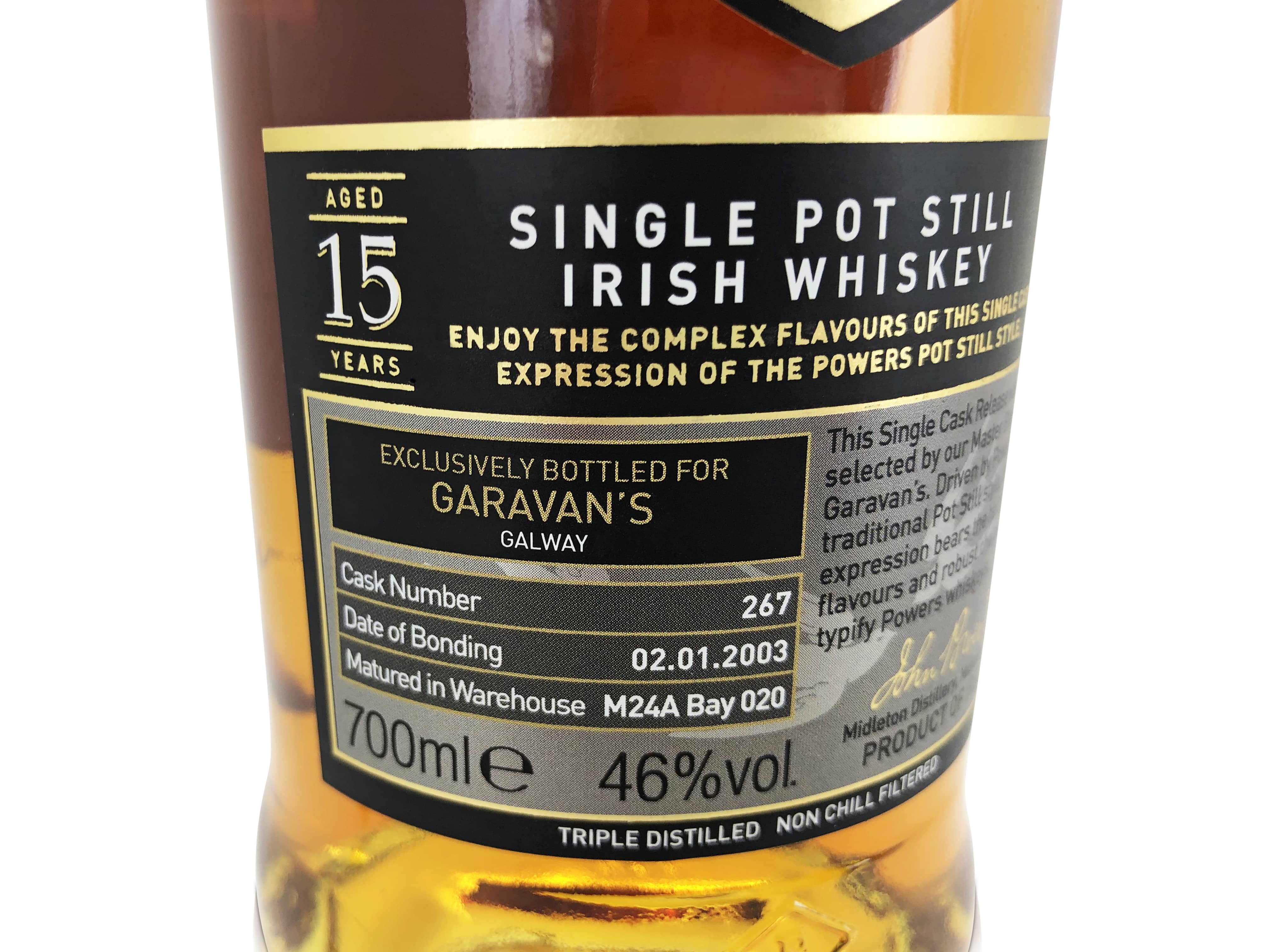Powers and Garavan's 15-Year-Old Single Malt Irish Whiskey - Limited Edition Collaboration - Only 240 Bottles - Hand-Selected by Powers Master Blender - Exclusively Available at Garavan's Ba