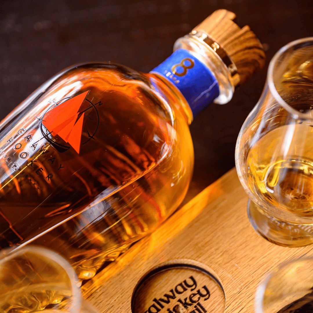 Galway Hooker 8-Year-Old Irish Whiskey Blend – dark gold, with fruit, spice, and vanilla notes, inspired by Galway Bay, River Corrib, and Galway Hooker fishing vessels.
