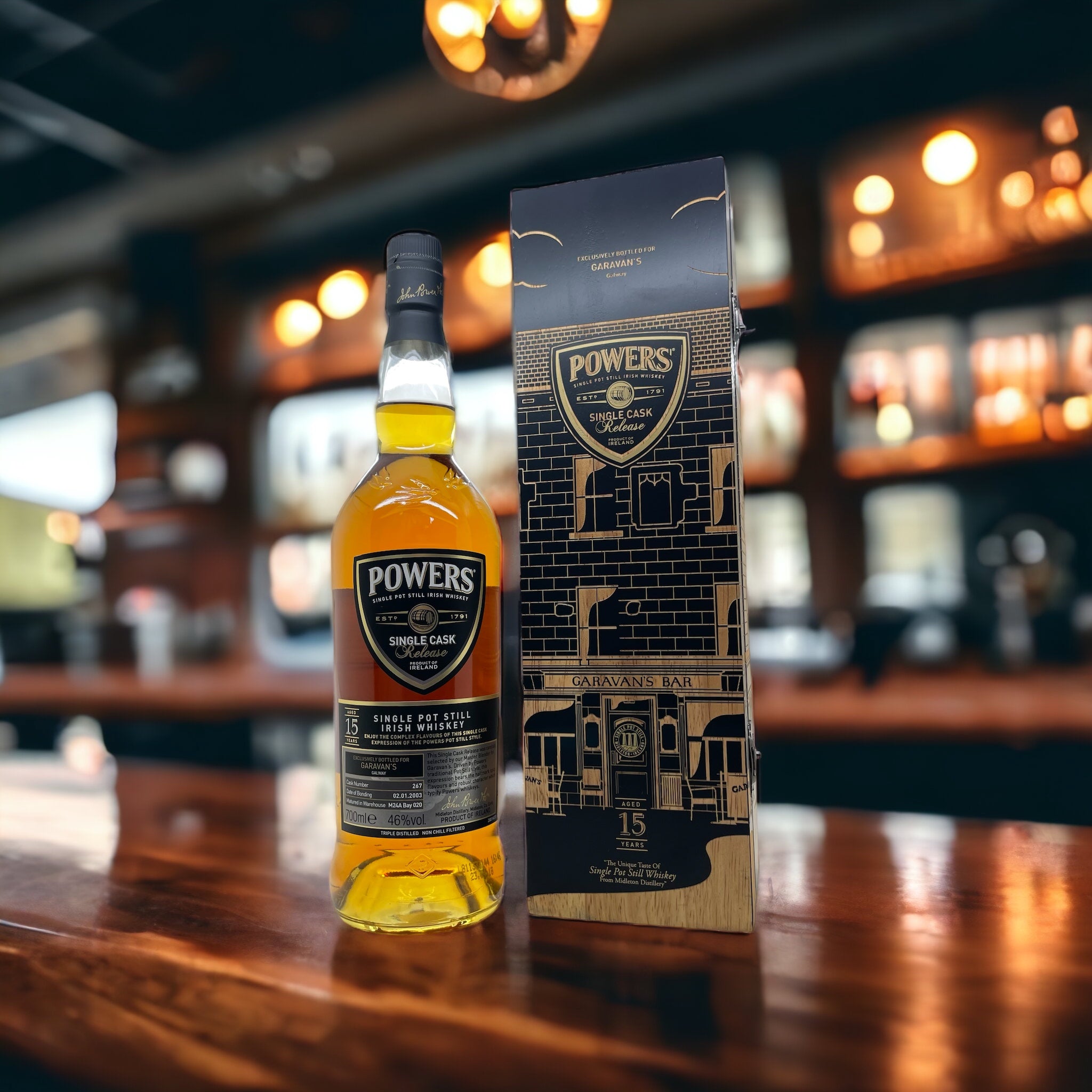 Powers and Garavan's 15-Year-Old Single Malt Irish Whiskey - Limited Edition Collaboration - Only 240 Bottles - Hand-Selected by Powers Master Blender - Exclusively Available at Garavan's Ba