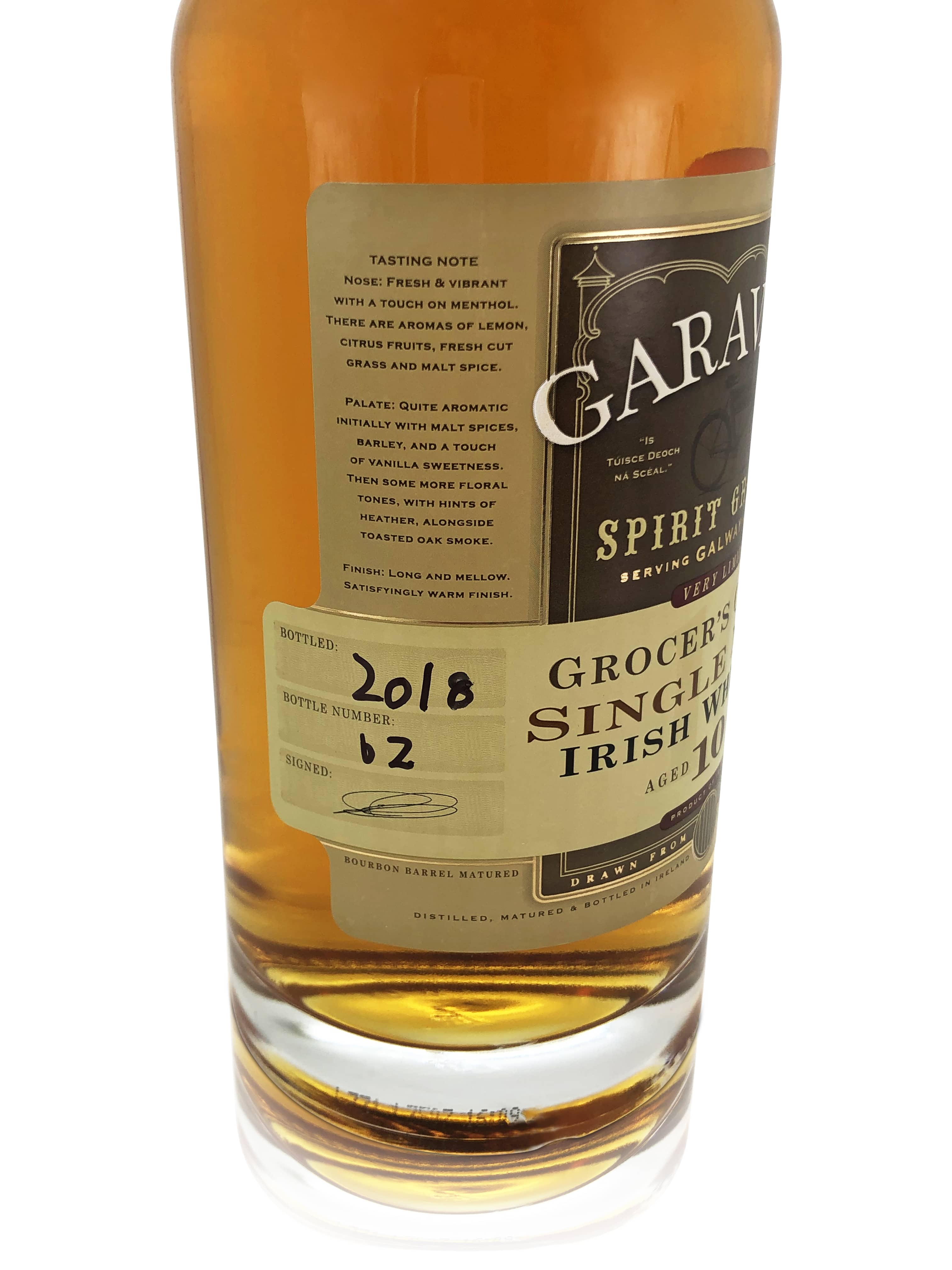 Garavan's Bar Grocers Choice Single Malt Irish Whiskey - Limited Edition 10-Year-Old - Rich Aromas and Spices - Individually Numbered and Hand-Signed Bottles