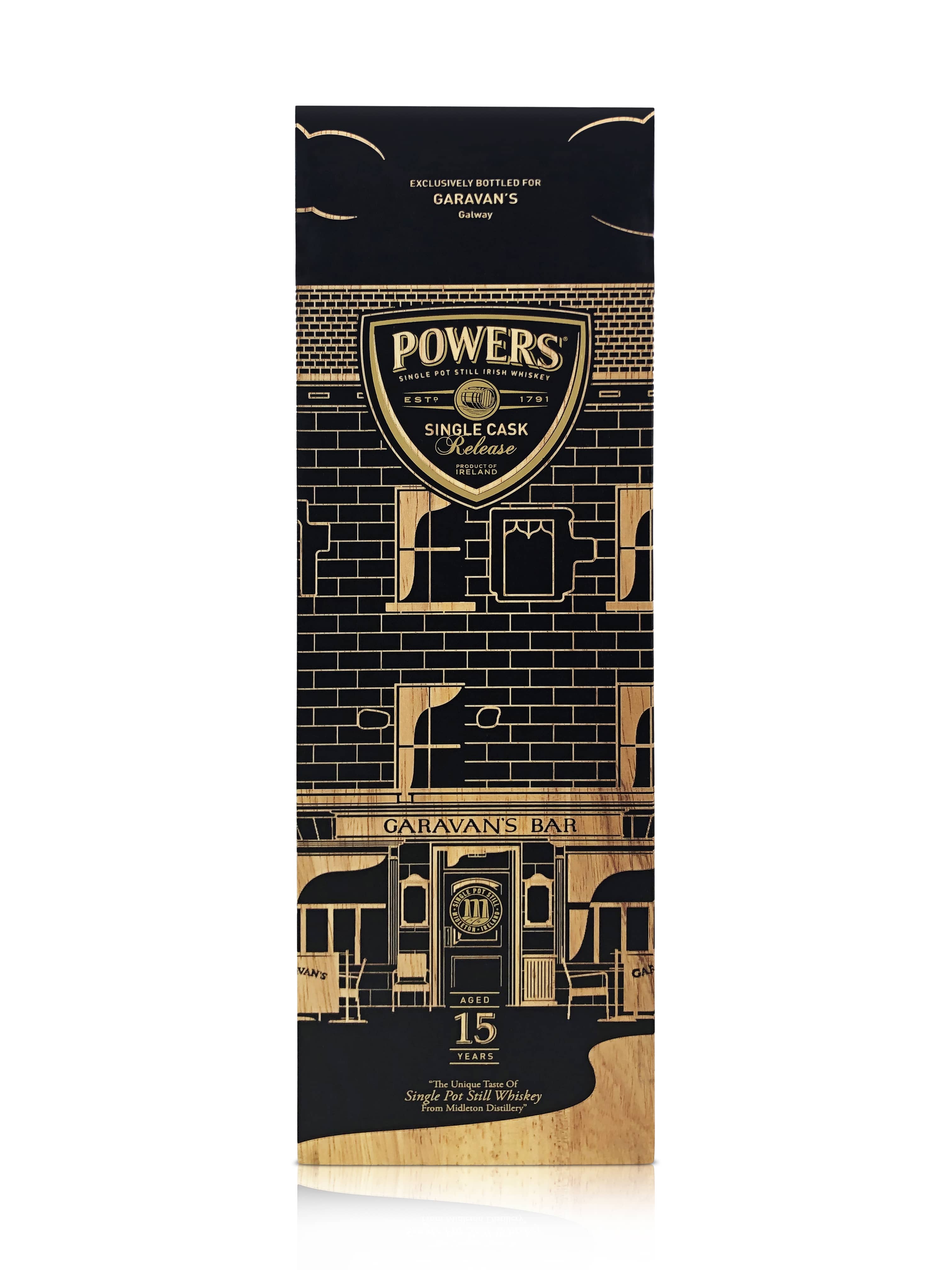 Powers and Garavan's 15-Year-Old Single Malt Irish Whiskey - Limited Edition Collaboration - Only 240 Bottles - Hand-Selected by Powers Master Blender - Exclusively Available at Garavan's Ba