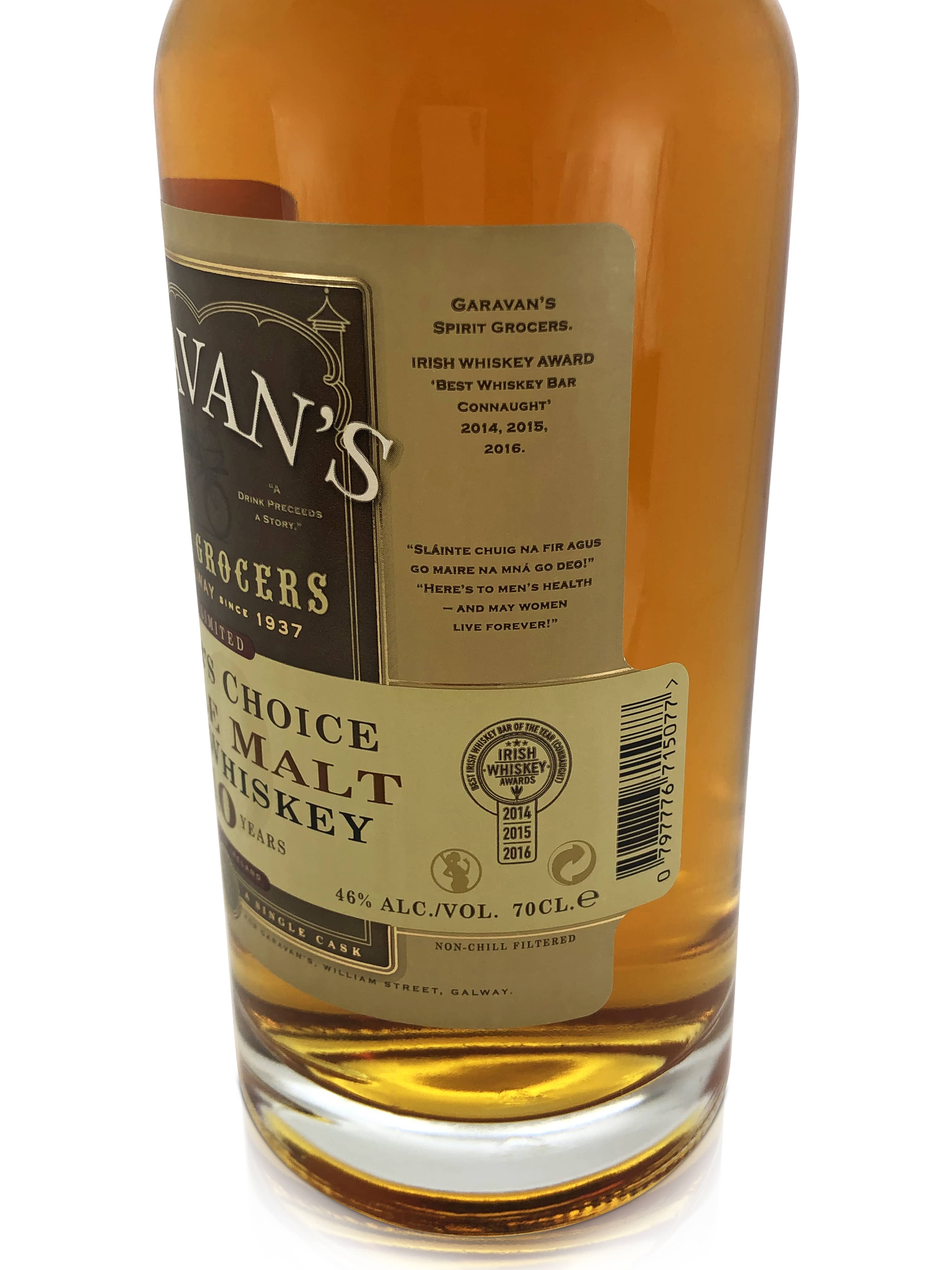 Garavan's Bar Grocers Choice Single Malt Irish Whiskey - Limited Edition 10-Year-Old - Rich Aromas and Spices - Individually Numbered and Hand-Signed Bottles